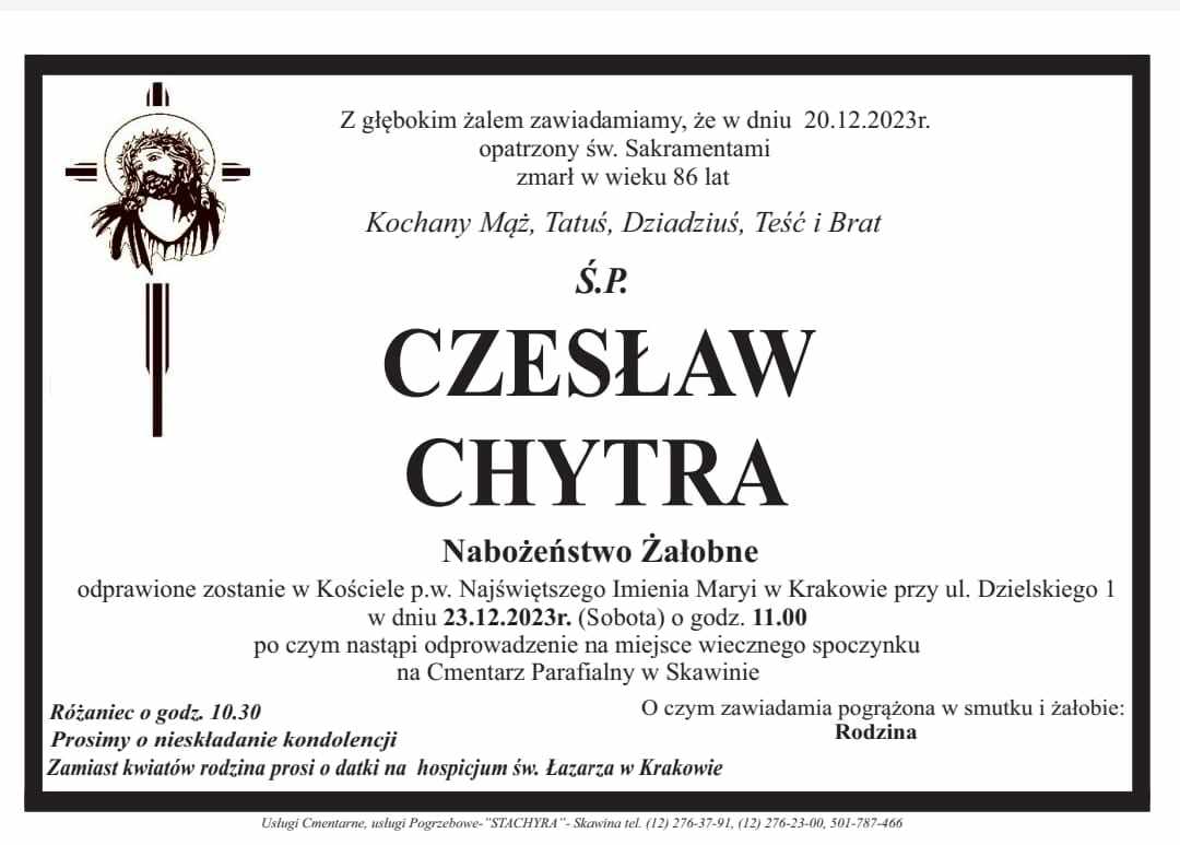 Zmarł śp. Czesława Chytra